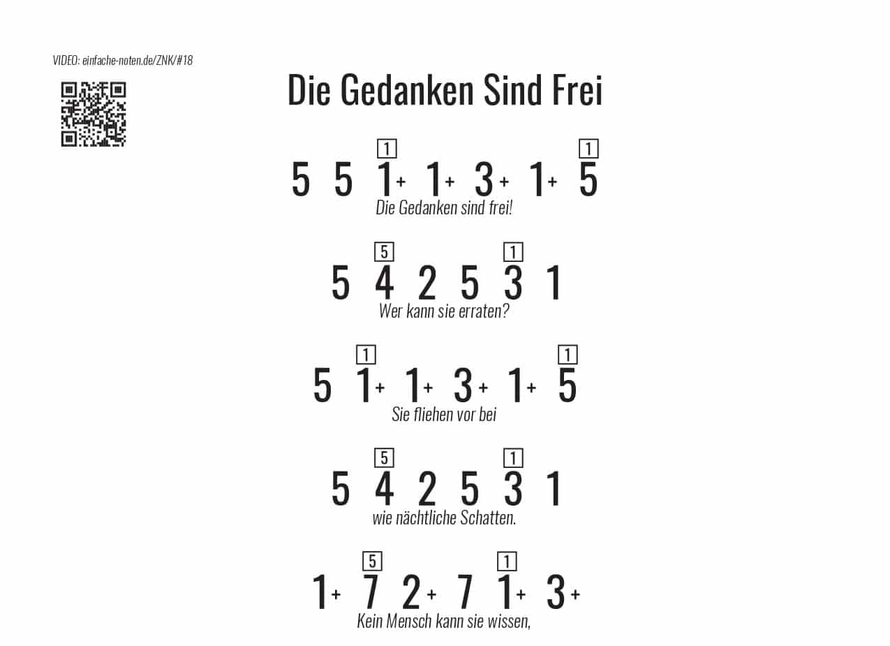 Die Gedanken Sind Frei Gedicht Analyse Die Gedanken Sind Frei – Zahlennoten – Einfache noten – Mit unseren